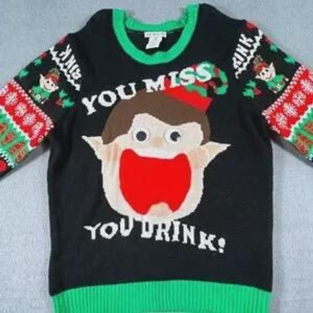 Star Twenty One Ugly Christmas Sweater You Miss You Drink Elf L/XL Holiday Party